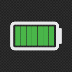 Battery charging icon. Battery level symbol. Vector illustration isolated on transparent background.