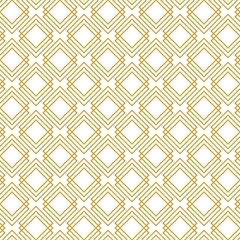 Seamless geometric vector pattern with diagonal square elements in gold color