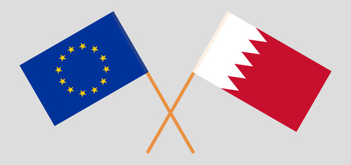 Bahrain and the EU. Crossed Bahraini and European flags