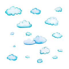 Set with watercolor cartoon clouds.