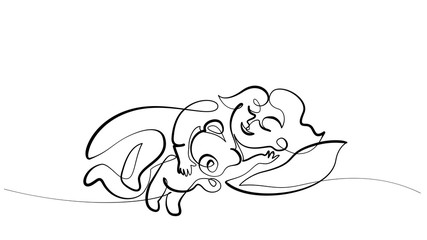 Sleeping little girl with bear Vector illustration