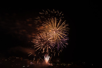 Firework celebrating Bastille Day in Biarritz city. Basque Country of France.