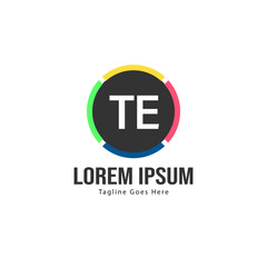 Initial TE logo template with modern frame. Minimalist TE letter logo vector illustration