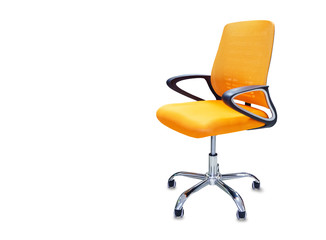 The office chair from orange cloth. Isolated over white
