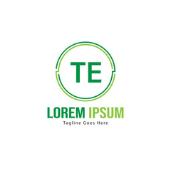 Initial TE logo template with modern frame. Minimalist TE letter logo vector illustration