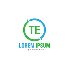 Initial TE logo template with modern frame. Minimalist TE letter logo vector illustration