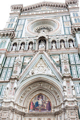 Detail of the facade of the beautiful Florence Cathedral consecrated in 1436