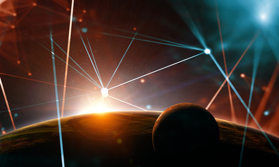 Moon beside Erath with sunshine on dark space background