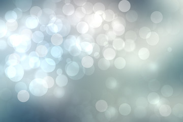 Abstract festive light blue silver bokeh background texture with colorful circles and bokeh lights. Beautiful backdrop with space.