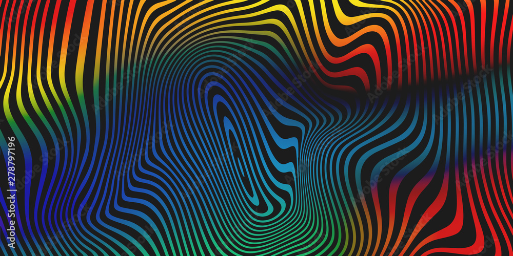 Poster Liquid color blend vector abstract background. Holographic iridescent fluid colors stripes blend pattern background