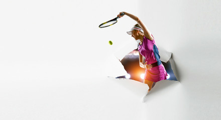 Paper breakthrough hole effect and tennis player