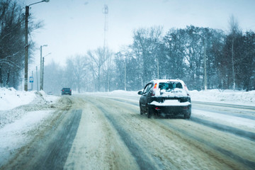 Winter Road snowing in winter season.