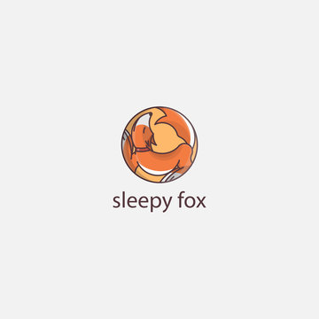 icon logo sleepy fox with circle concept