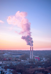 smoke from industrial pipes, sereznye nature, beautiful sunset