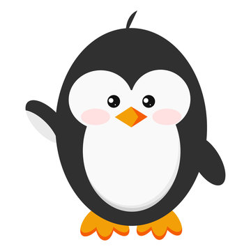 Cute baby penguin icon in standing hi pose isolated on white background.