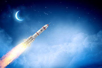 Obraz na płótnie Canvas Rocket in the sky. Mixed media