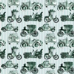 Watercolor hand drawn artistic colorful retro vintage car  seamless pattern 