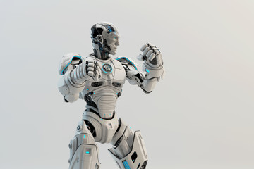 White robot boxer in rack stand, 3d rendering