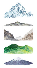 Watercolor mountains and hill set Hand drawn kit