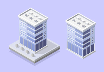 Cityscape design elements with isometric building