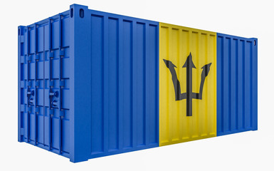 3D Illustration of Cargo Container with Barbados Flag