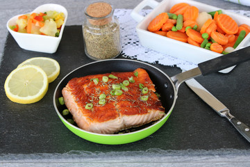 Lachsfilet in einer Pfanne
