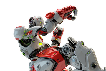 White-red robot boxer making punch in the air, 3d rendering
