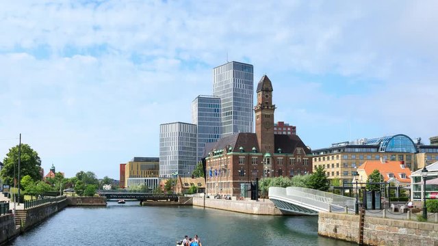 Cityscape of Malmo city, Sweden, time lapse