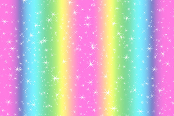 Rainbow color abstract background with soft light stars presented background of dream concept on sweet content. The rainbow color spread direction all around the picture make this background colorful.