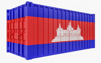 3D Illustration of Cargo Container with Cambodia Flag