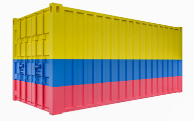 3D Illustration of Cargo Container with Colombia Flag