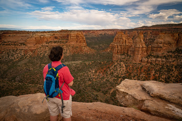 Fototapeta na wymiar Woman looking out over desert canyon