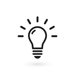 Light bulb glowing icon. Isolated electric lamp on white background. Vector illustration, flat design