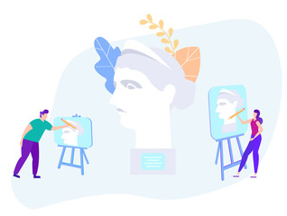 Man and Woman Painting on Easel Statue. Vector.