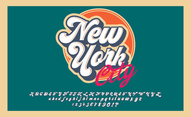 New York City. Retro 3d font in 80s style. Vintage typography. Summer font set.