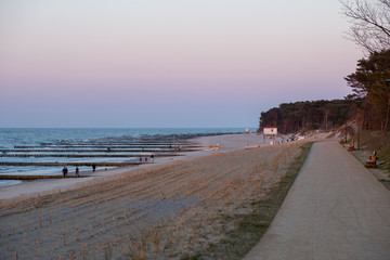 The beach of Zempin on the island of Usedom in the Baltic Sea at sunset..