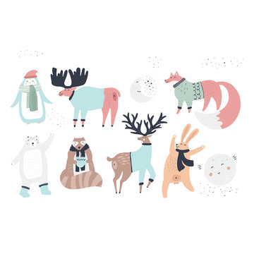 Woodland animals flat vector characters set
