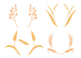 whole bread grains or field cereal nutritious rye grained agriculture products ear. Symbols for logo design Wheat. Agriculture, corn, barley, stalks, organic plants, bread, food natural harvest