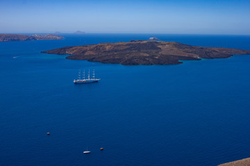 view of Nea Kameni, Santorini, Greece