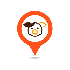 Pig vector pin map icon. Animal head vector