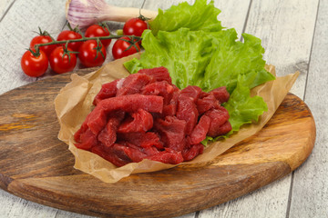 Raw beef meat sliced for cooking