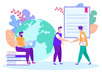 Student and Teacher Shake Hands. Online Learning.