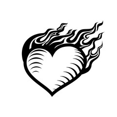 fire heart, burning heart, love and flame. Logo, sign, symbol. Isolated monochrome vector illustration eps 10