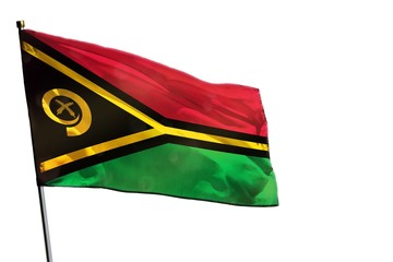 Fluttering Vanuatu flag on clear white background isolated.