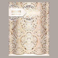 Wedding invitation card with gold shiny eastern and baroque rich foliage. Ornate islamic background for your design. Islam, Arabic, Indian, Dubai.