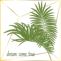 Invitation card with leaves palm, watercolor. Vector Watercolour.