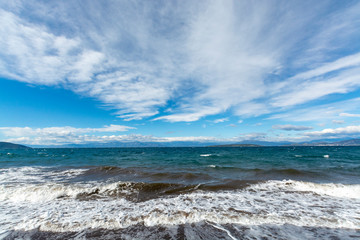 Dramatic view on dark stormy sea on Peloponnese, Greece