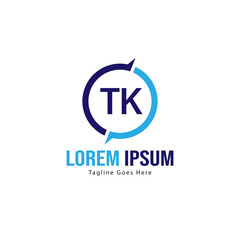 Initial TK logo template with modern frame. Minimalist TK letter logo vector illustration