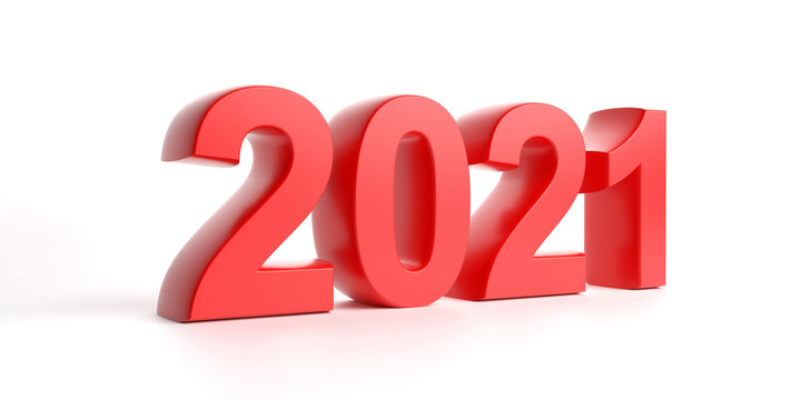 2021 New year, red number isolated against white background. 3d illustration