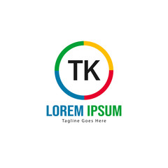 Initial TK logo template with modern frame. Minimalist TK letter logo vector illustration